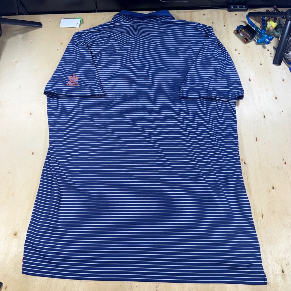 Greyson Mens L Golf Polo Shirt Blue White Stripe Performance Richland Logo - Picture 5 of 5